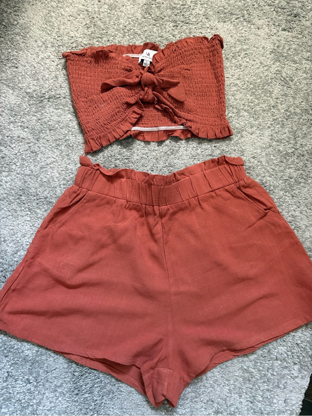 High-Waist Ruffle Paperbag Shorts and smocked crop top set